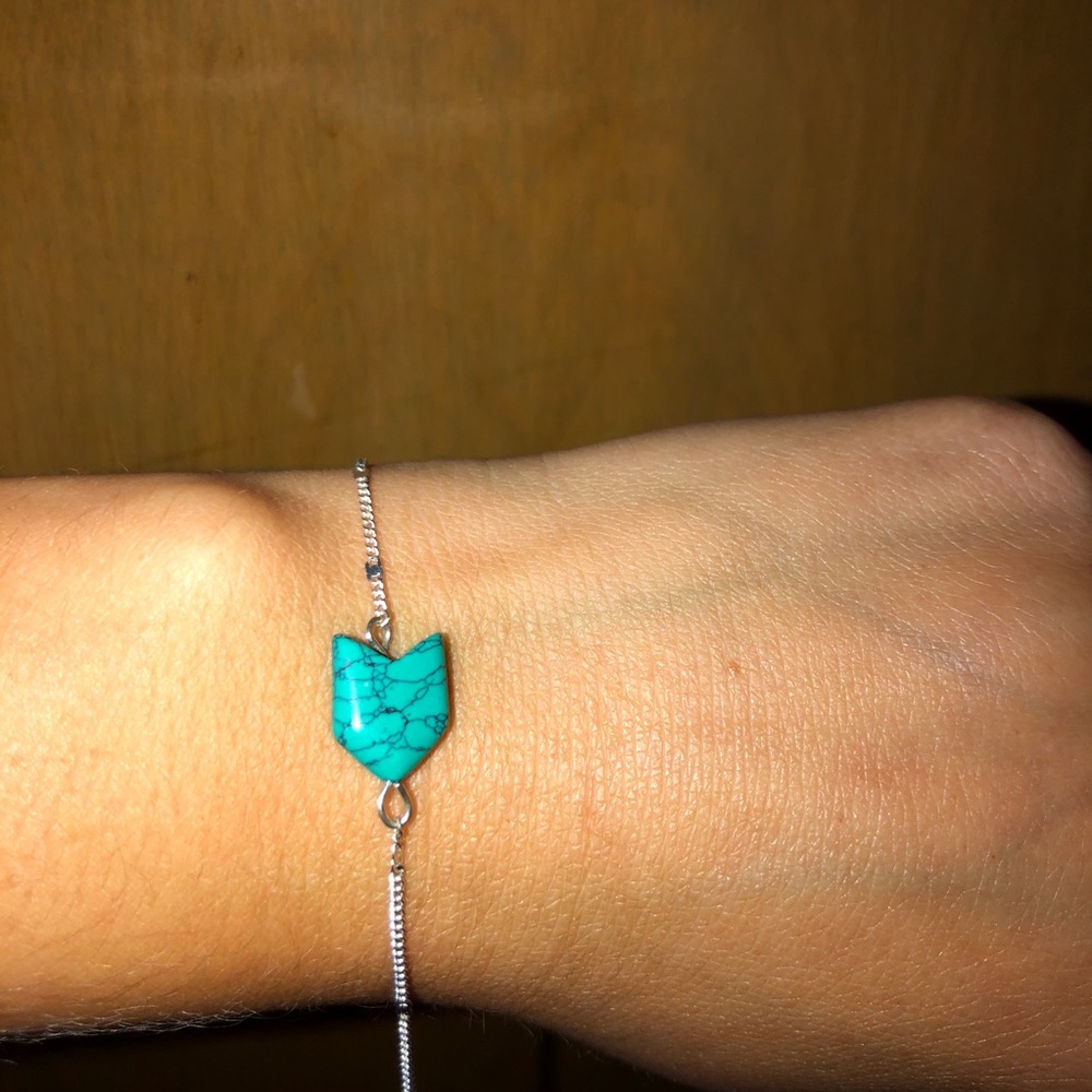 Turquoise Gem Thin bracelet with silver chain